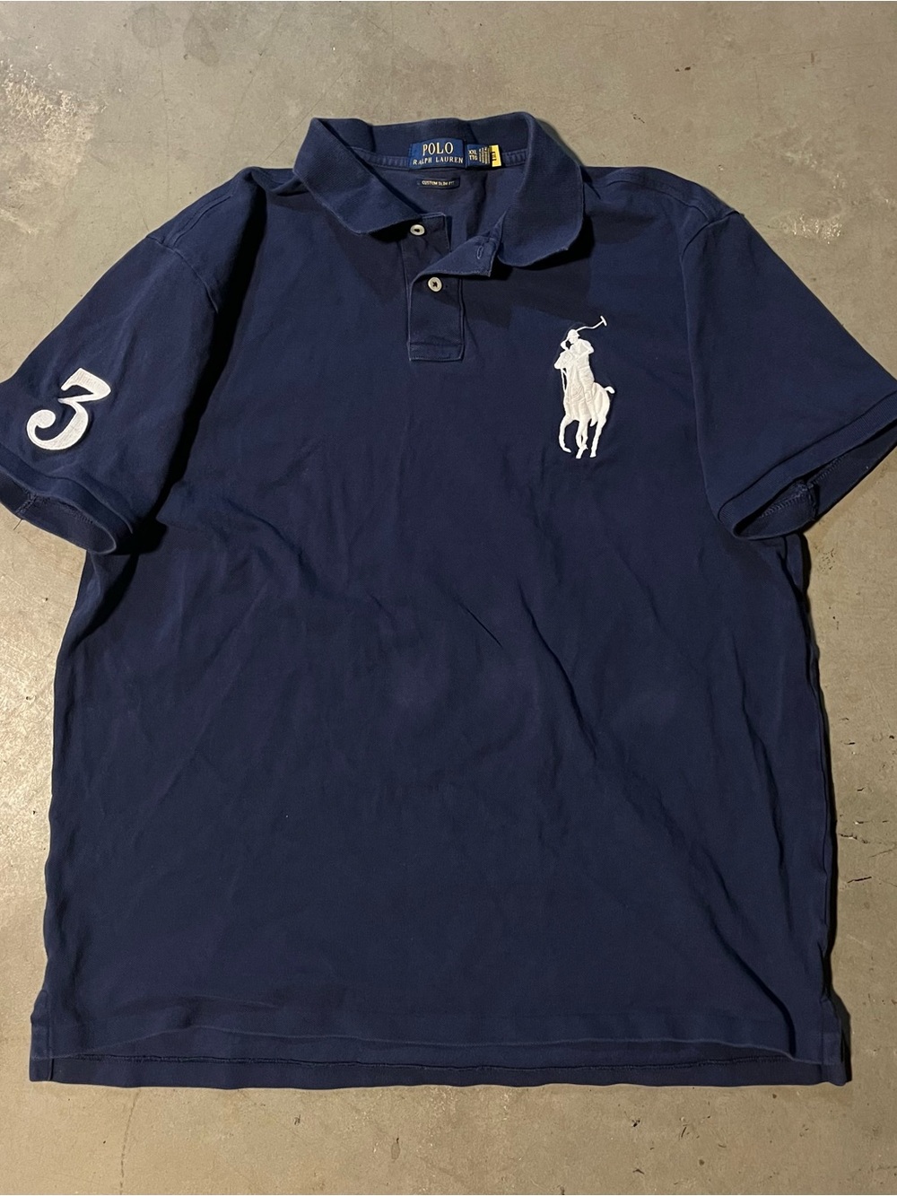 Ralph Lauren Navy Polo with White Big Pony & Sleeve 3